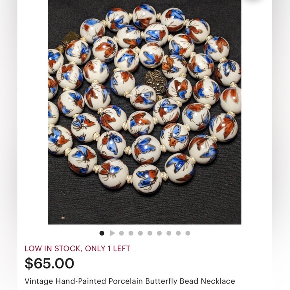 VTG Chinese Export 25” Hand-Knotted Porcelain Bead Fantail Goldfish Necklace - Picture 9 of 9